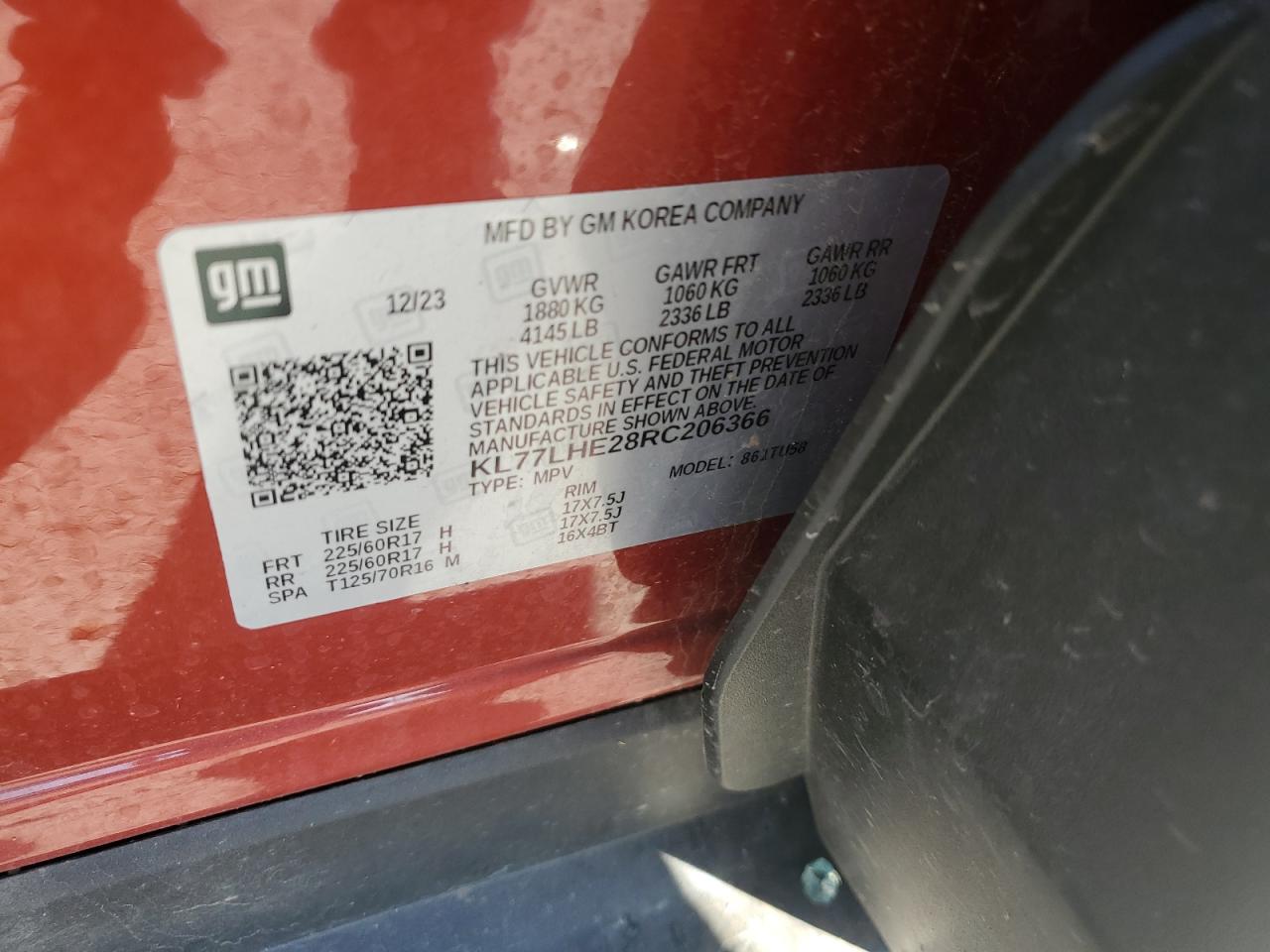 2024 Chevrolet Trax 1Lt VIN: KL77LHE28RC206366 Lot: 84976555