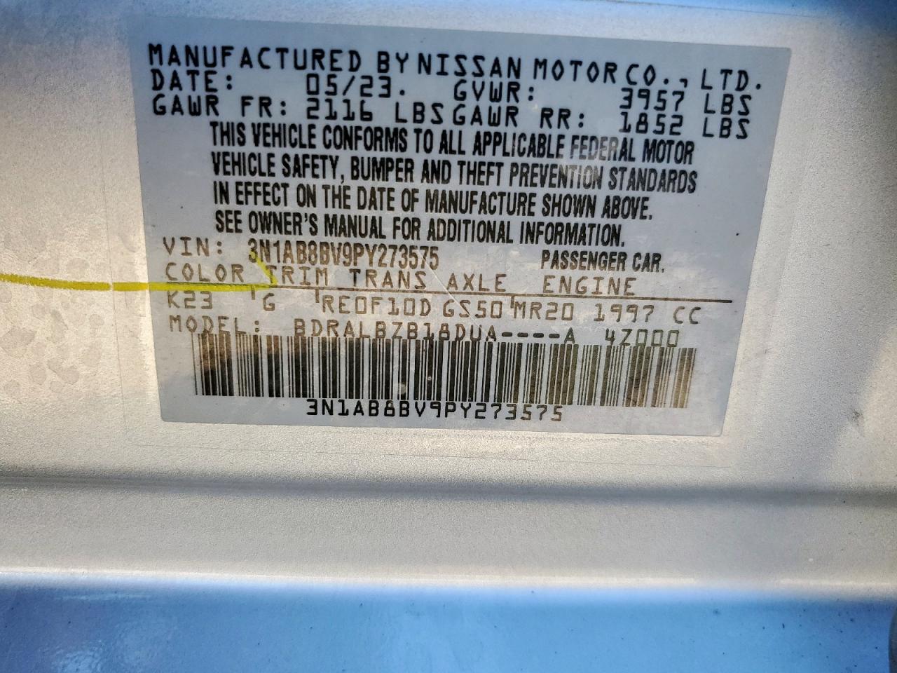 2023 Nissan Sentra S VIN: 3N1AB8BV9PY273575 Lot: 86139005