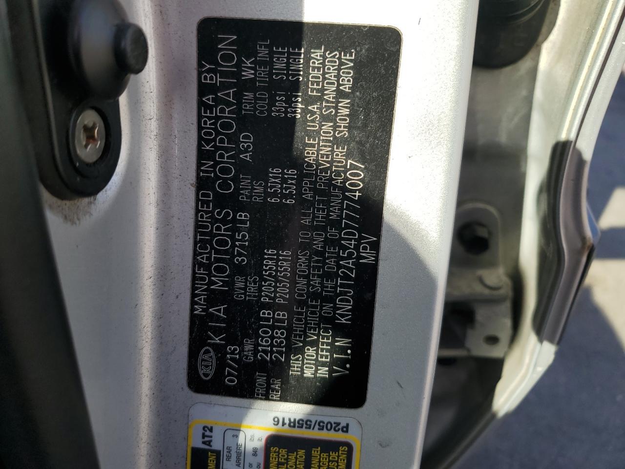 2013 Kia Soul VIN: KNDJT2A54D7774007 Lot: 82209255