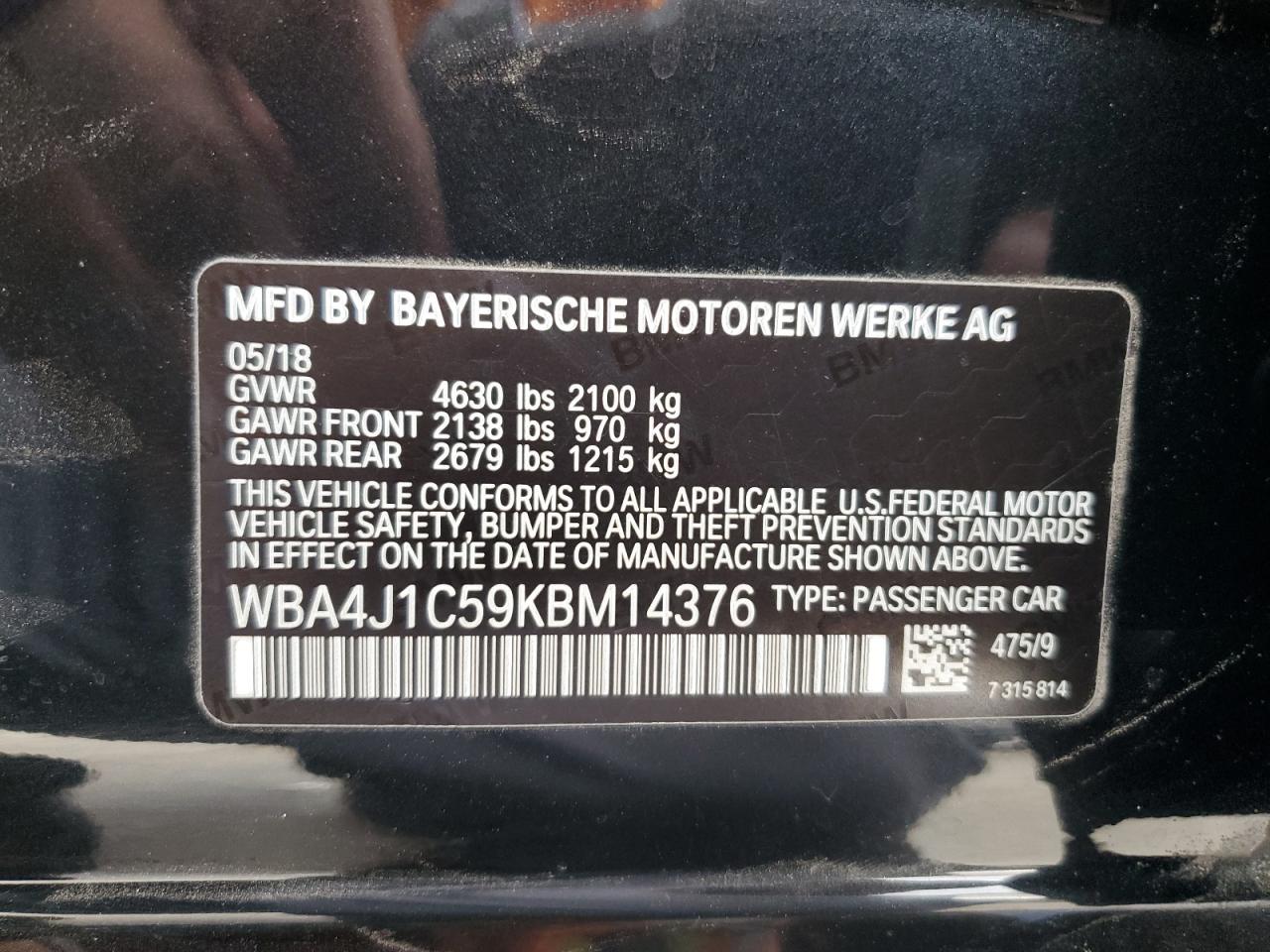 2019 BMW 430I Gran Coupe VIN: WBA4J1C59KBM14376 Lot: 81964245