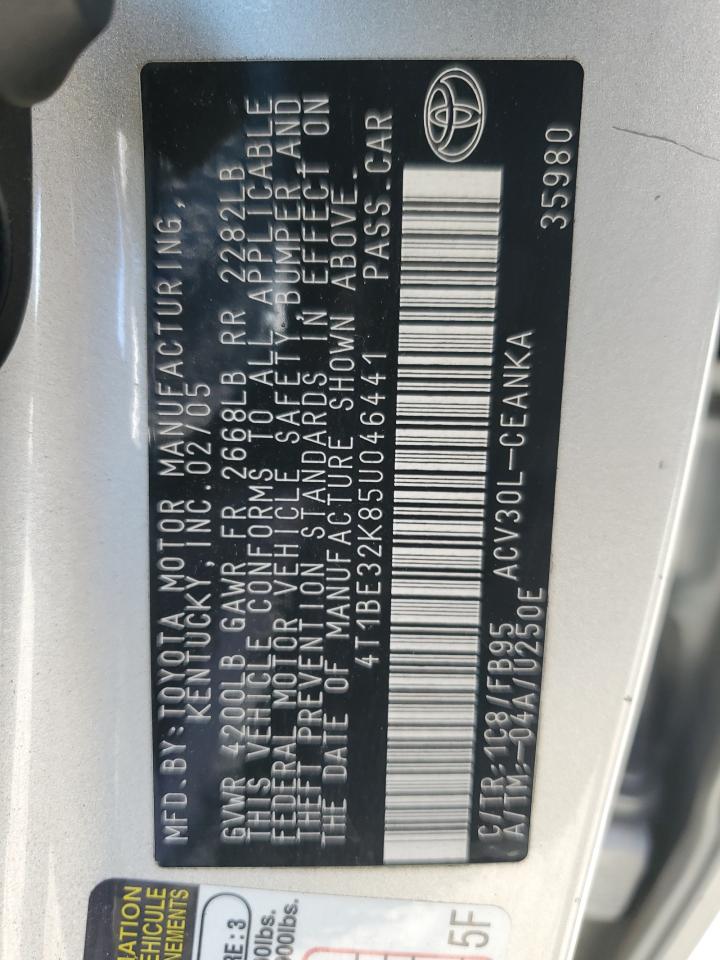 2005 Toyota Camry Le VIN: 4T1BE32K85U046441 Lot: 81892765