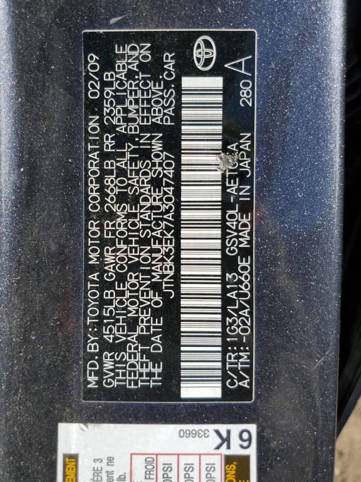 2010 Toyota Camry Se VIN: JTNBK3EK7A3047407 Lot: 85819755