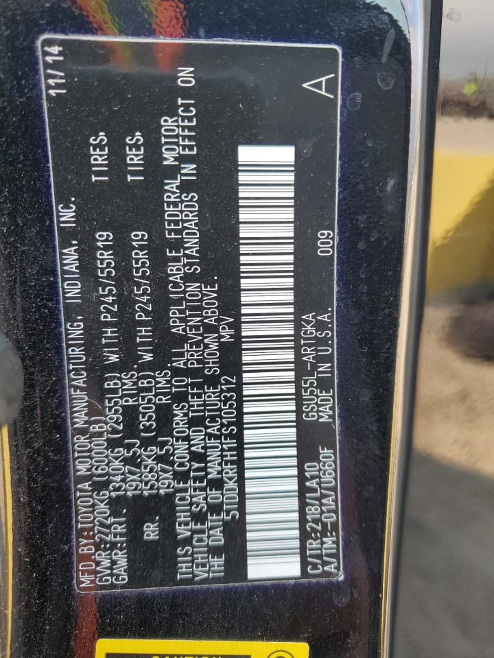 2015 Toyota Highlander Limited VIN: 5TDDKRFH1FS105312 Lot: 86123725