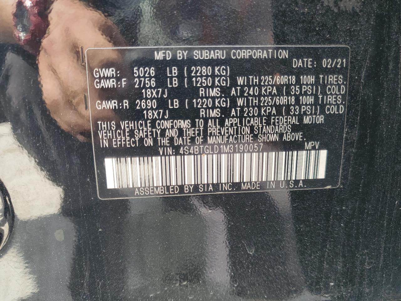 2021 Subaru Outback Onyx Edition Xt VIN: 4S4BTGLD1M3190057 Lot: 85135085