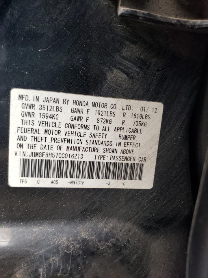 2012 Honda Fit Sport VIN: JHMGE8H57CC016213 Lot: 86114295