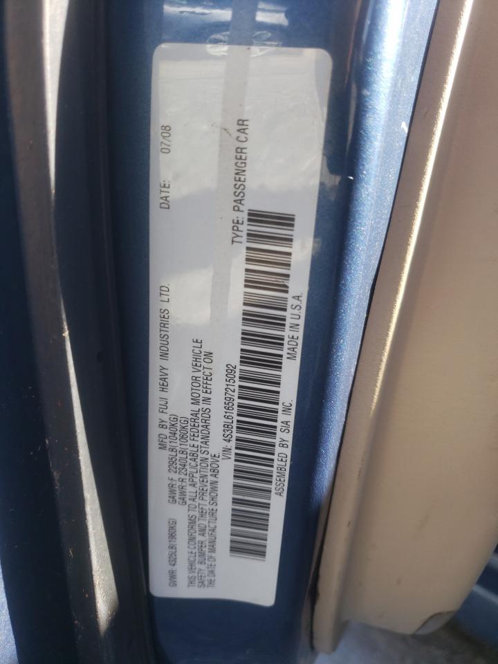 2009 Subaru Legacy 2.5I VIN: 4S3BL616597215092 Lot: 85294365