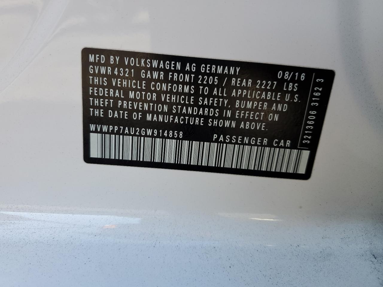 2016 Volkswagen E-Golf Sel Premium VIN: WVWPP7AU2GW914858 Lot: 82416165