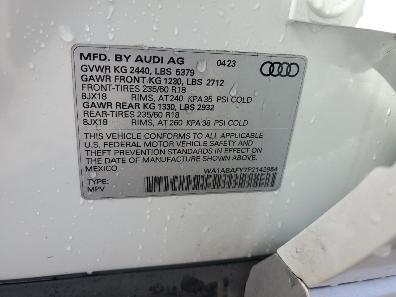 2023 Audi Q5 Premium 40 VIN: WA1ABAFY7P2142954 Lot: 84936565