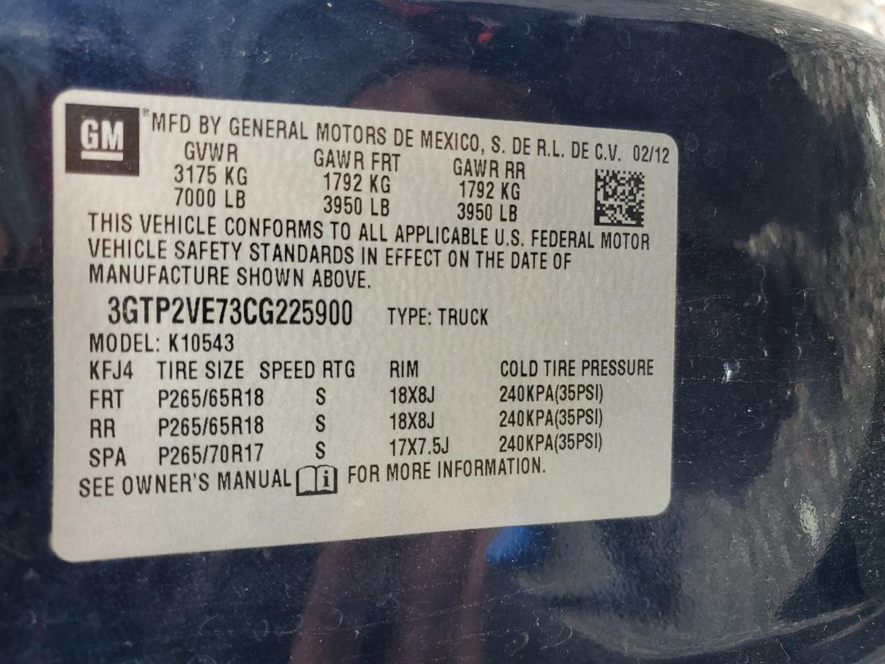 2012 GMC Sierra K1500 Sle VIN: 3GTP2VE73CG225900 Lot: 90114855