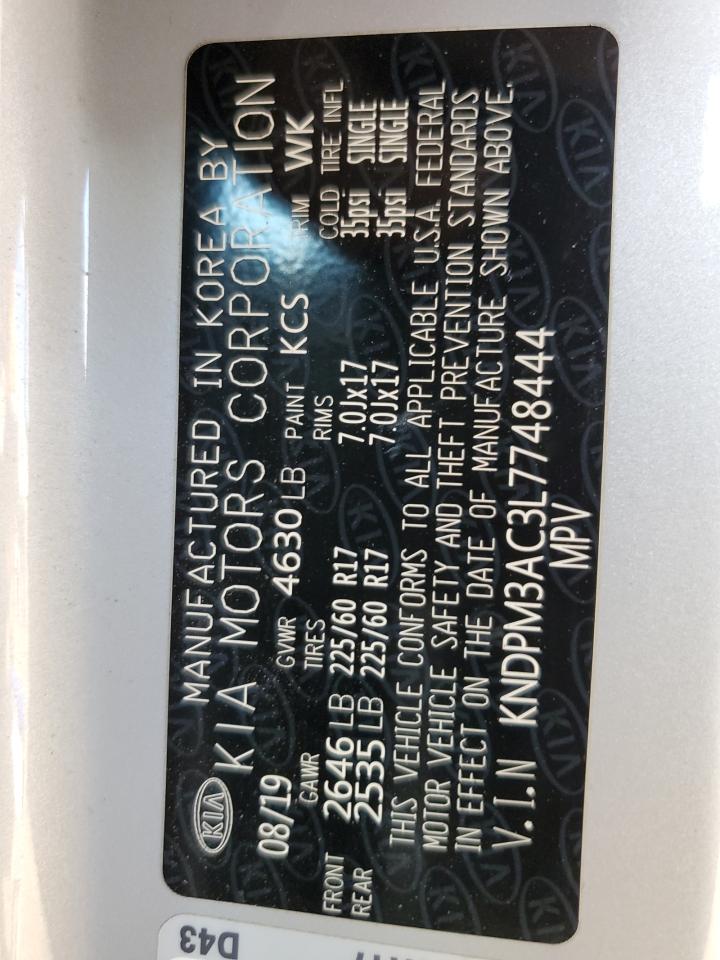 2020 Kia Sportage Lx VIN: KNDPM3AC3L7748444 Lot: 85781045