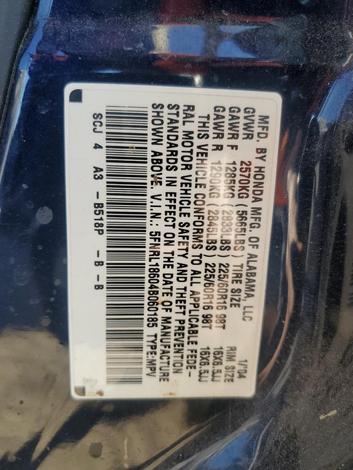 2004 Honda Odyssey Ex VIN: 5FNRL18604B060185 Lot: 87412525