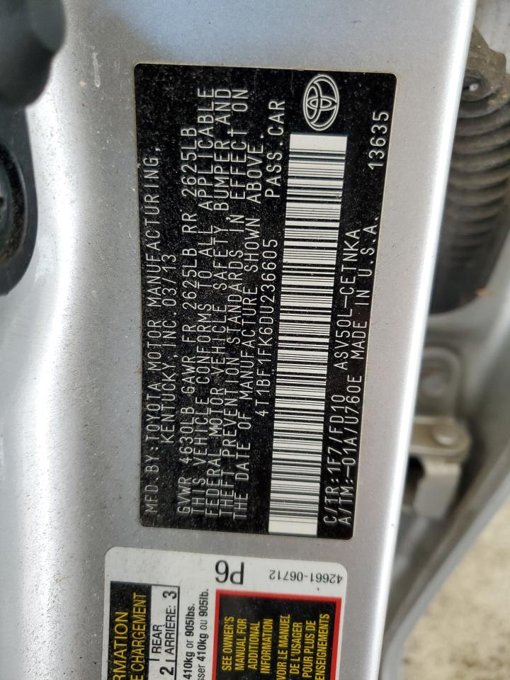 2013 Toyota Camry L VIN: 4T1BF1FK6DU236605 Lot: 85759985