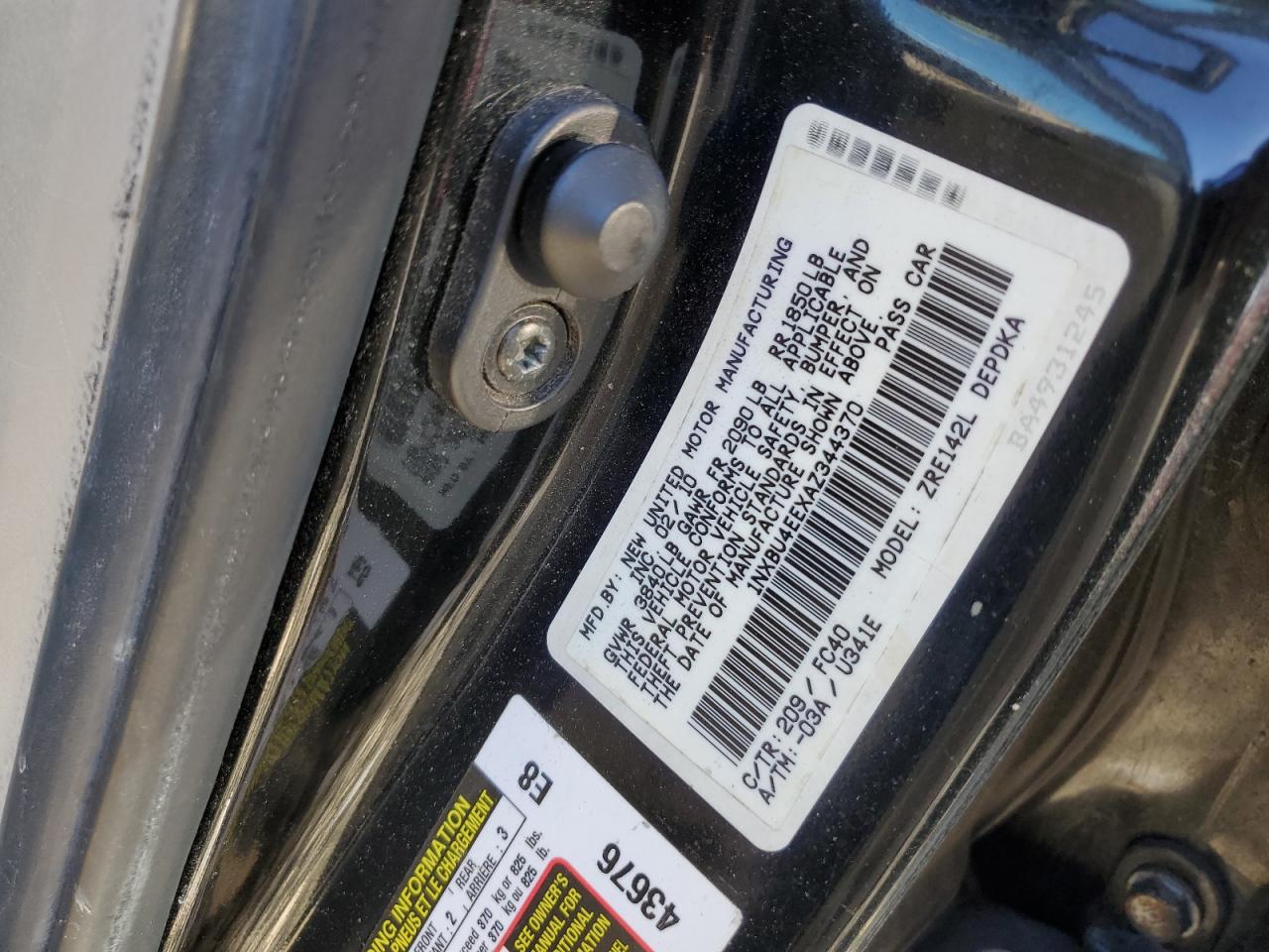 2010 Toyota Corolla Base VIN: 1NXBU4EEXAZ344370 Lot: 90330365