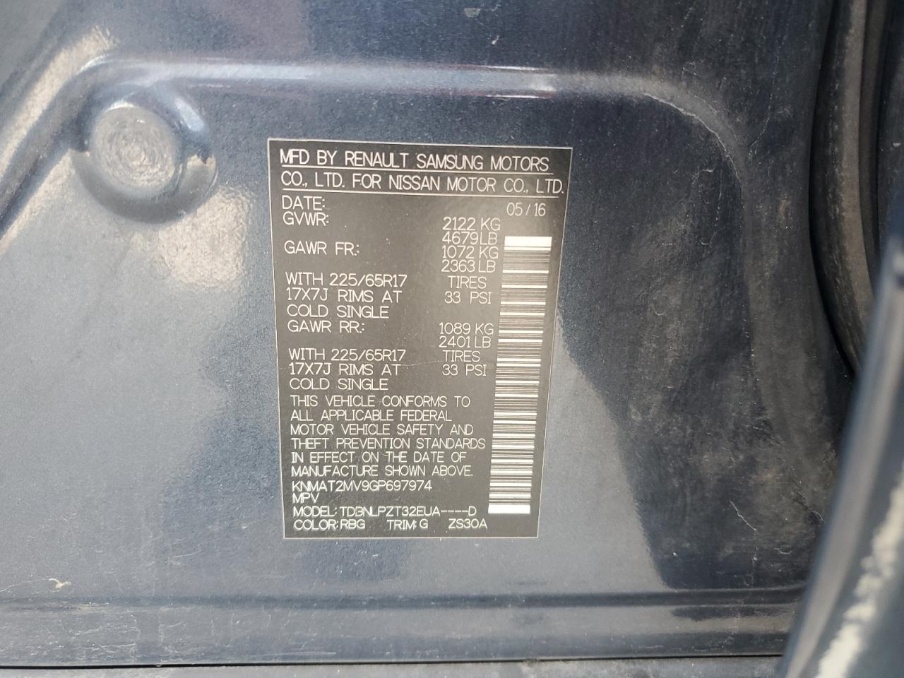 2016 Nissan Rogue S VIN: KNMAT2MV9GP697974 Lot: 82315035