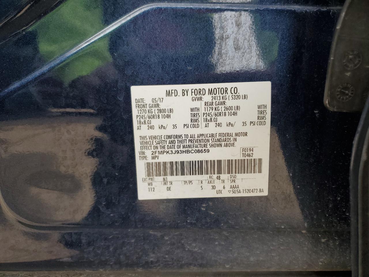 2017 Ford Edge Sel VIN: 2FMPK3J93HBC08659 Lot: 82565645