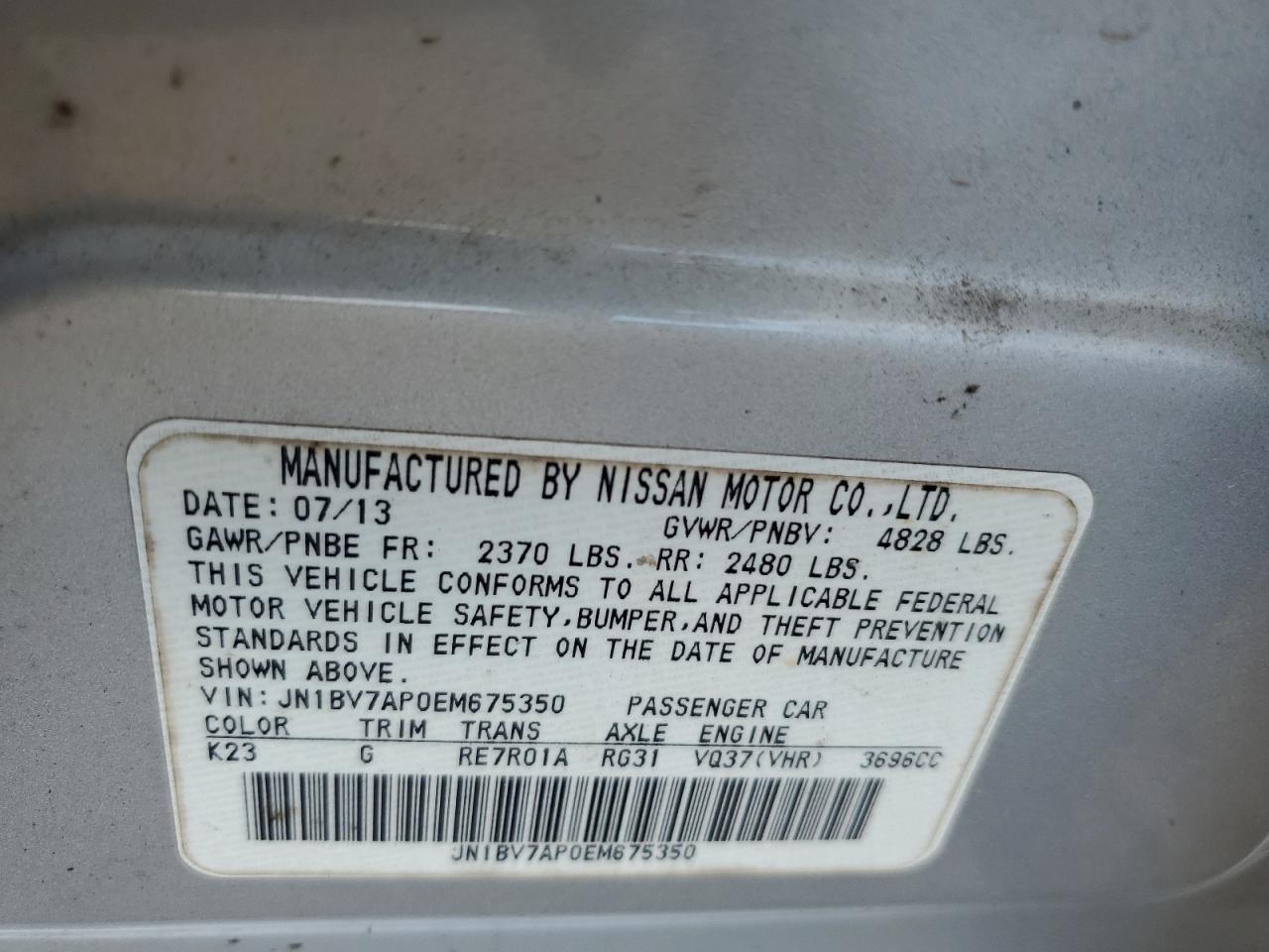 2014 Infiniti Q50 Base VIN: JN1BV7AP0EM675350 Lot: 84610935