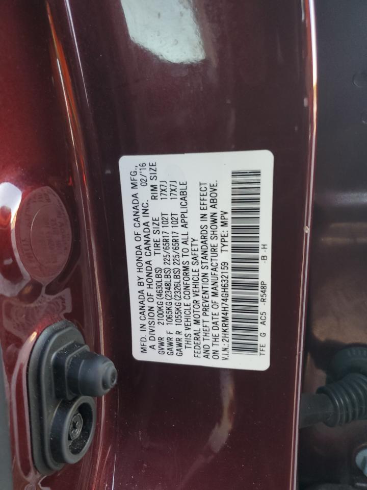 2016 Honda Cr-V Exl VIN: 2HKRM4H74GH632159 Lot: 86889415