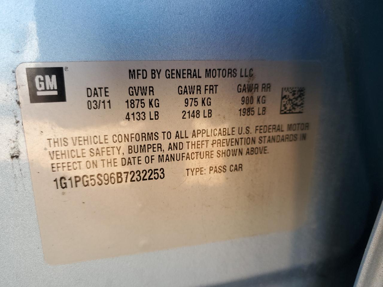 2011 Chevrolet Cruze Lt VIN: 1G1PG5S96B7232253 Lot: 81901335