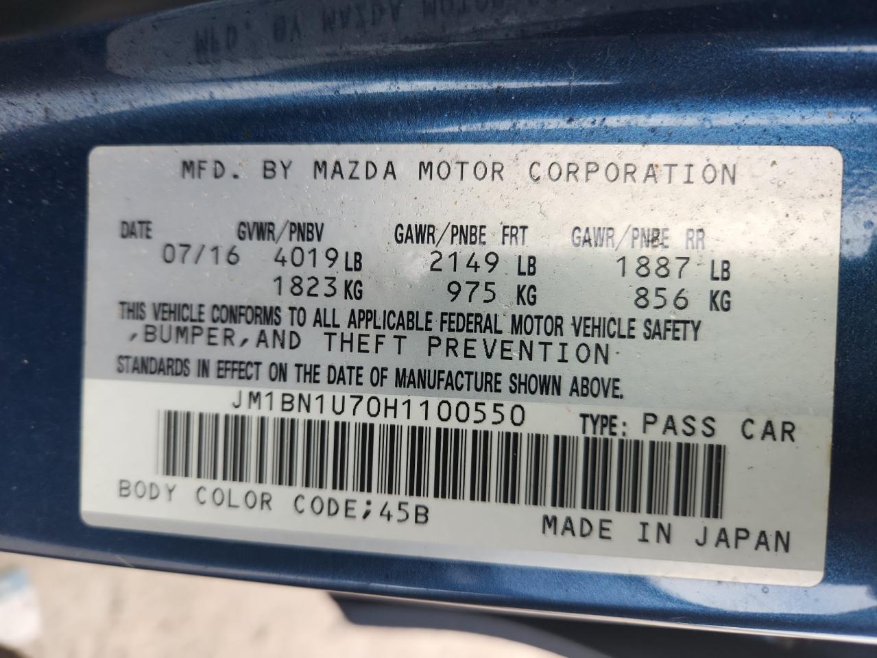 2017 Mazda 3 Sport VIN: JM1BN1U70H1100550 Lot: 85141205