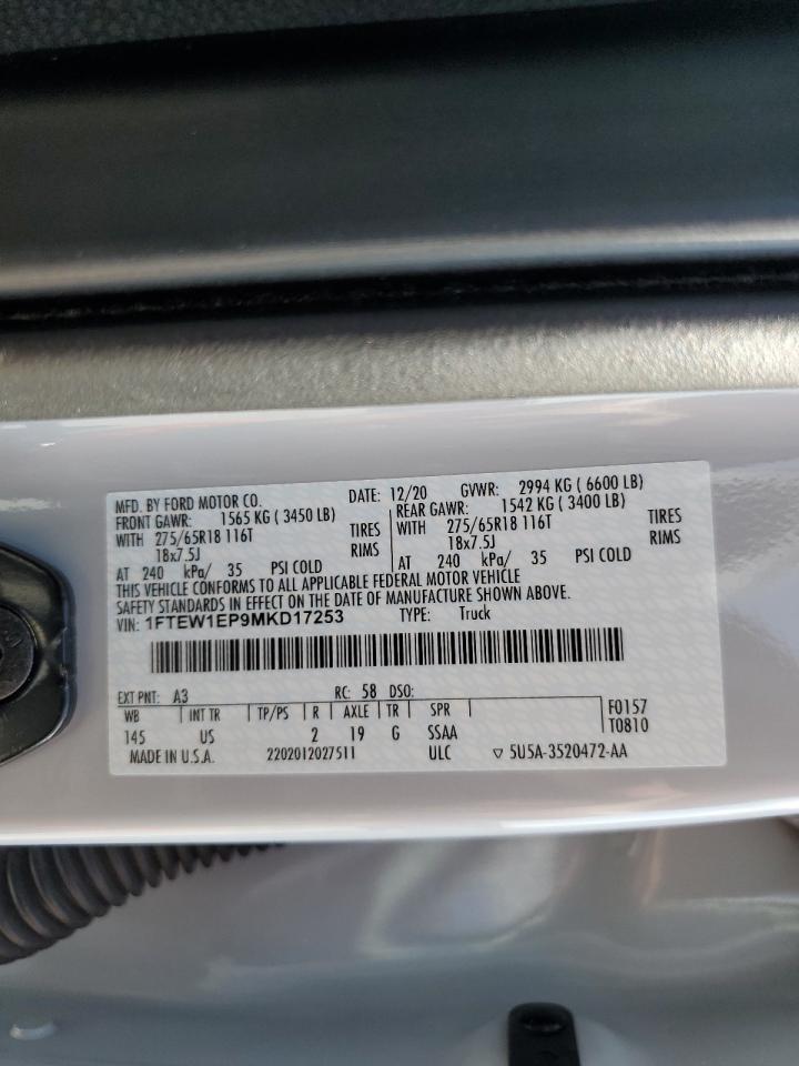 2021 Ford F150 Supercrew VIN: 1FTEW1EP9MKD17253 Lot: 81804415