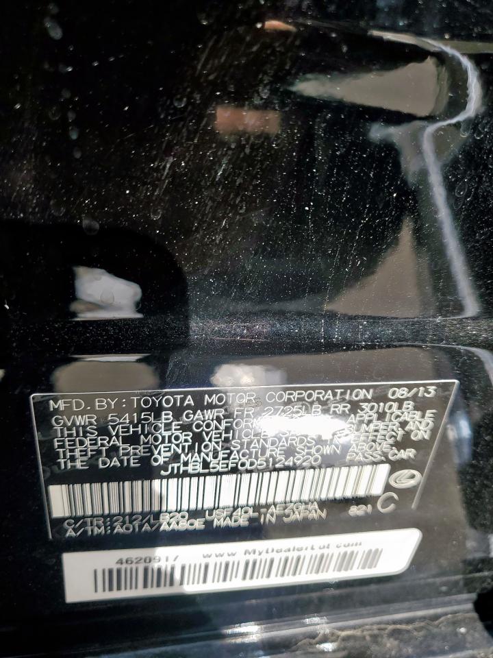 2013 Lexus Ls 460 VIN: JTHBL5EF0D5124920 Lot: 82331465