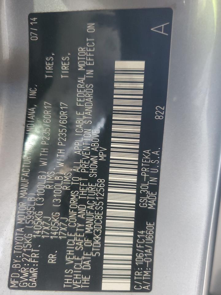 2014 Toyota Sienna Le VIN: 5TDKK3DC8ES512568 Lot: 82209545