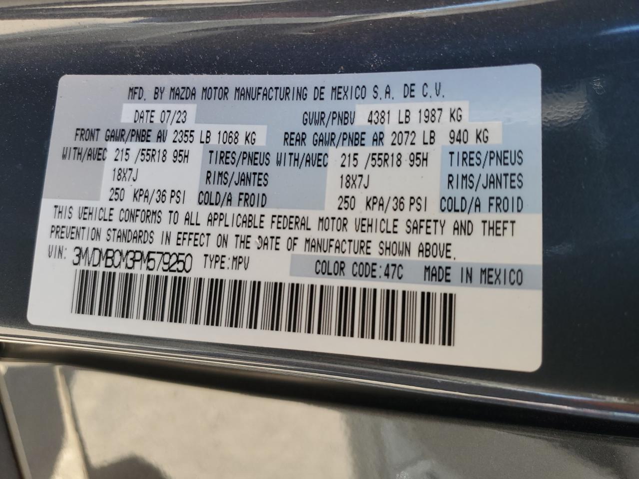 2023 Mazda Cx-30 Preferred VIN: 3MVDMBCM3PM579250 Lot: 86986995