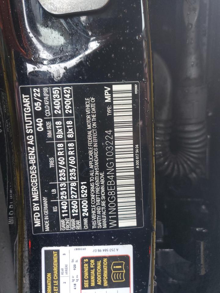 2022 Mercedes-Benz Glc 300 4Matic VIN: W1N0G8EB4NG103224 Lot: 90708335