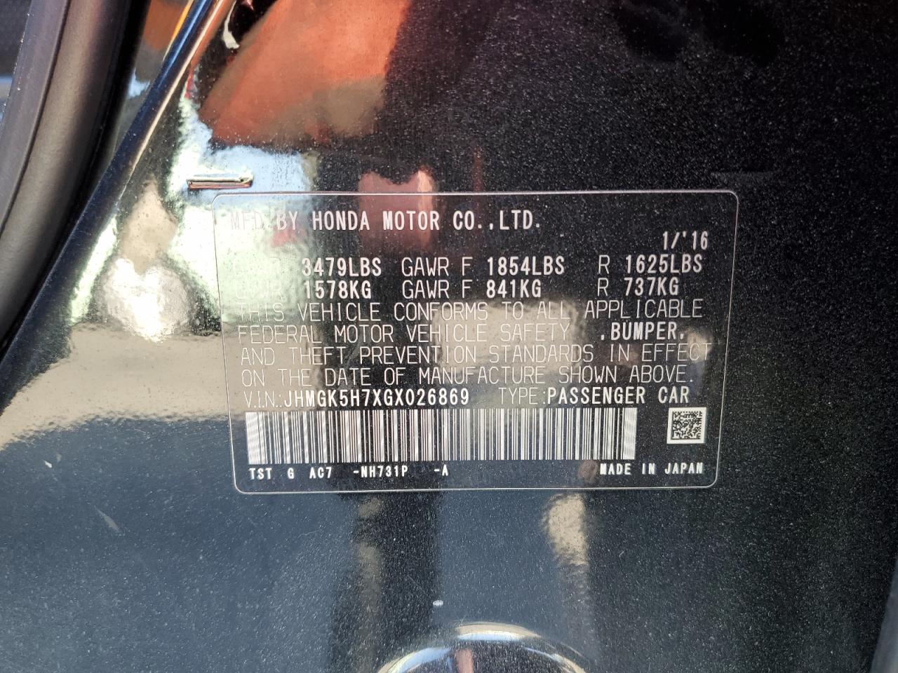 2016 Honda Fit Ex VIN: JHMGK5H7XGX026869 Lot: 81914675