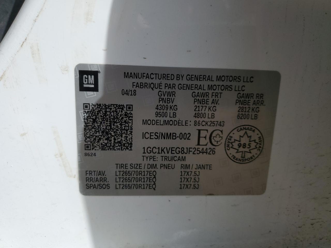 2018 Chevrolet Silverado K2500 Heavy Duty Lt VIN: 1GC1KVEG8JF254426 Lot: 86105295