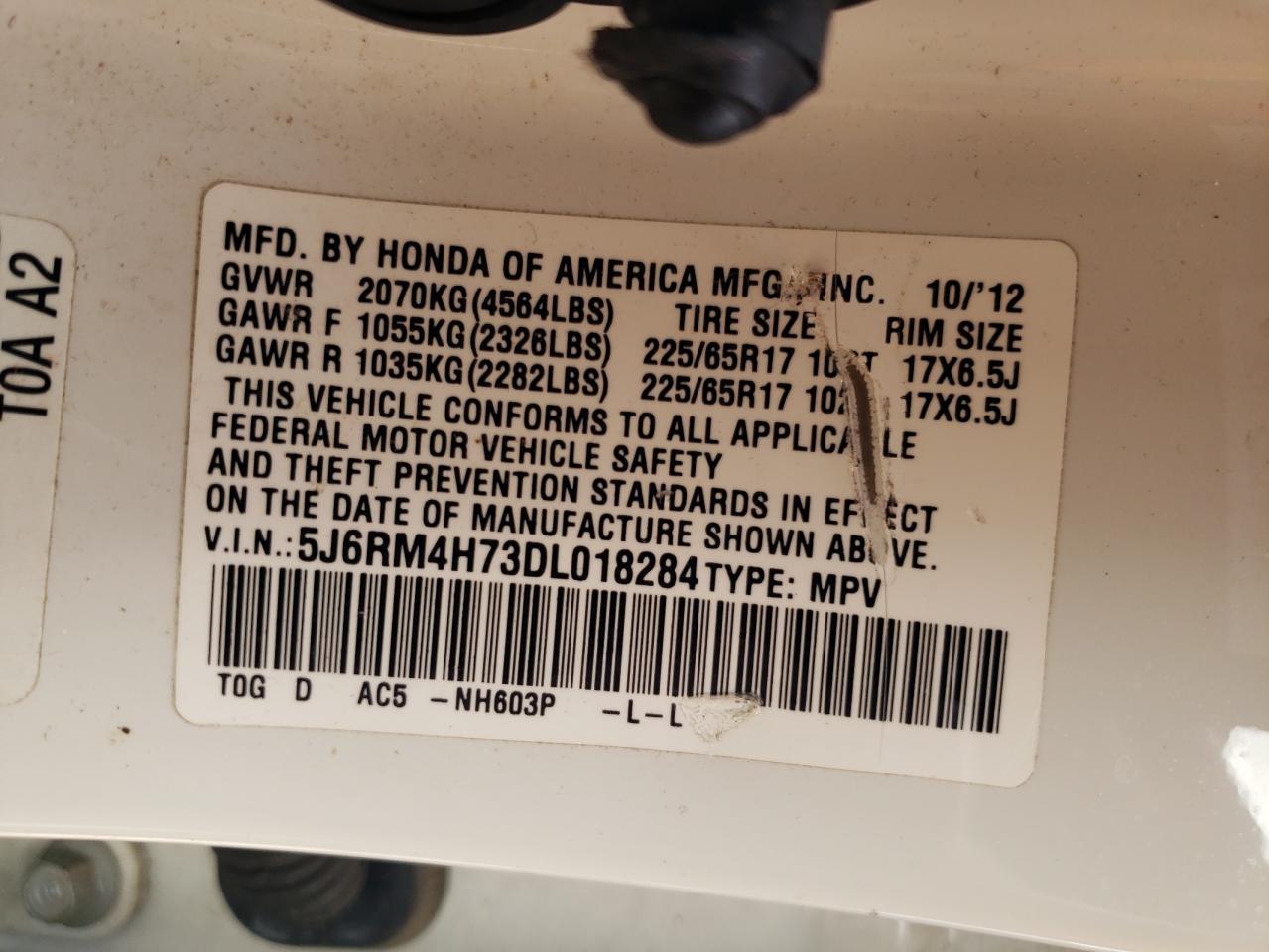 2013 Honda Cr-V Exl VIN: 5J6RM4H73DL018284 Lot: 85930715