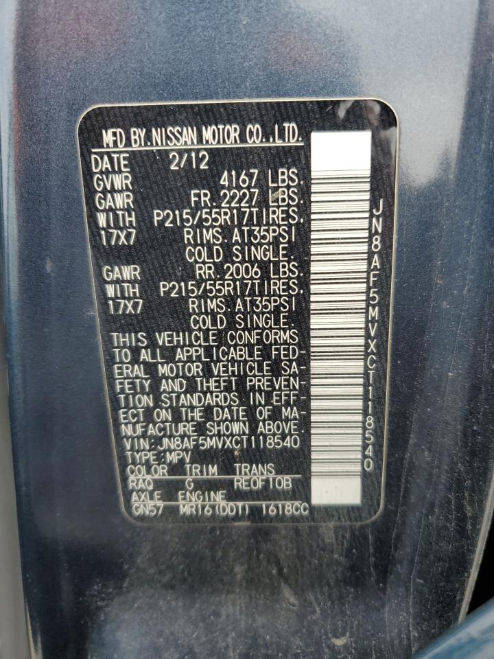 2012 Nissan Juke S VIN: JN8AF5MVXCT118540 Lot: 86213915
