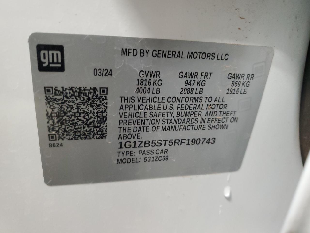 2024 Chevrolet Malibu Ls VIN: 1G1ZB5ST5RF190743 Lot: 90075035