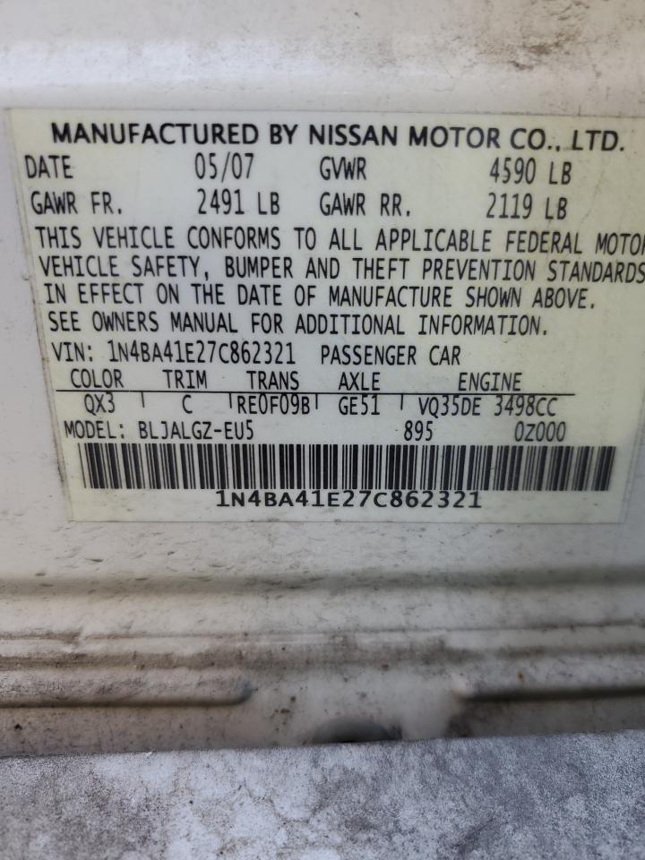 2007 Nissan Maxima Se VIN: 1N4BA41E27C862321 Lot: 90580215