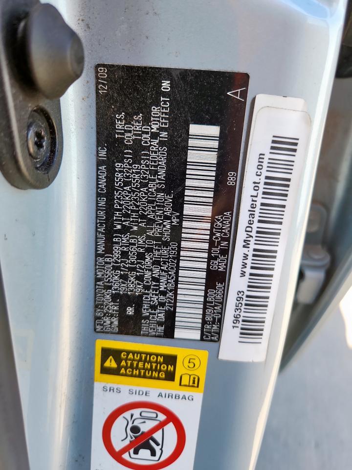 2010 Lexus Rx 350 VIN: 2T2ZK1BA5AC021930 Lot: 86109655