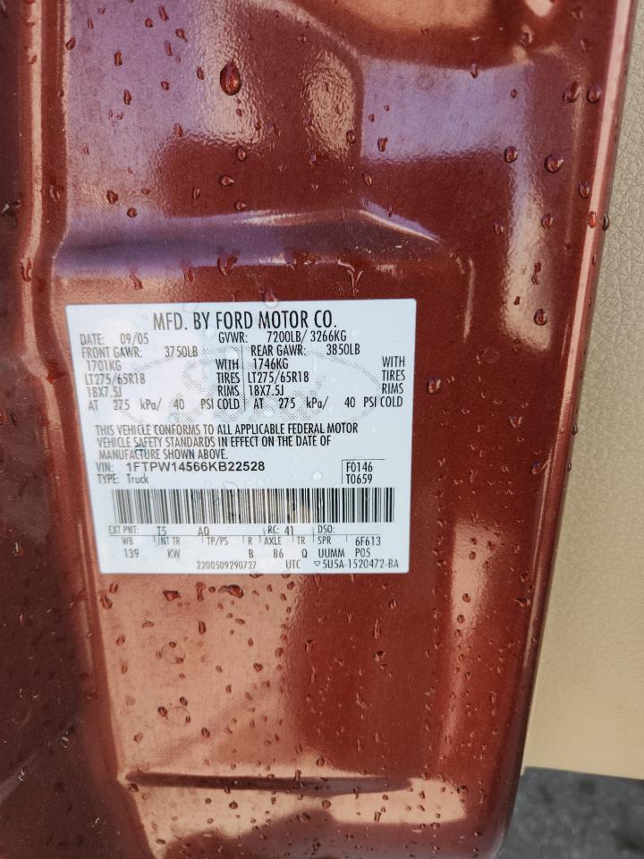 2006 Ford F150 Supercrew VIN: 1FTPW14566KB22528 Lot: 84916895