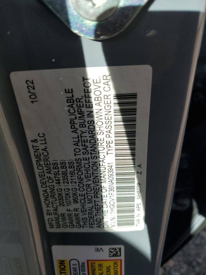 2022 Honda Accord Sport VIN: 1HGCV1F36NA093941 Lot: 82667945