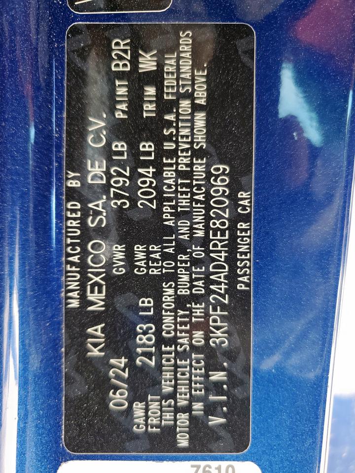 2024 Kia Forte Lx VIN: 3KPF24AD4RE820969 Lot: 82299015