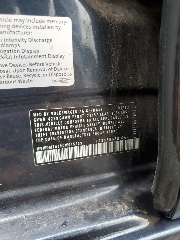 2013 Volkswagen Golf VIN: WVWDM7AJ9DW045933 Lot: 85873515