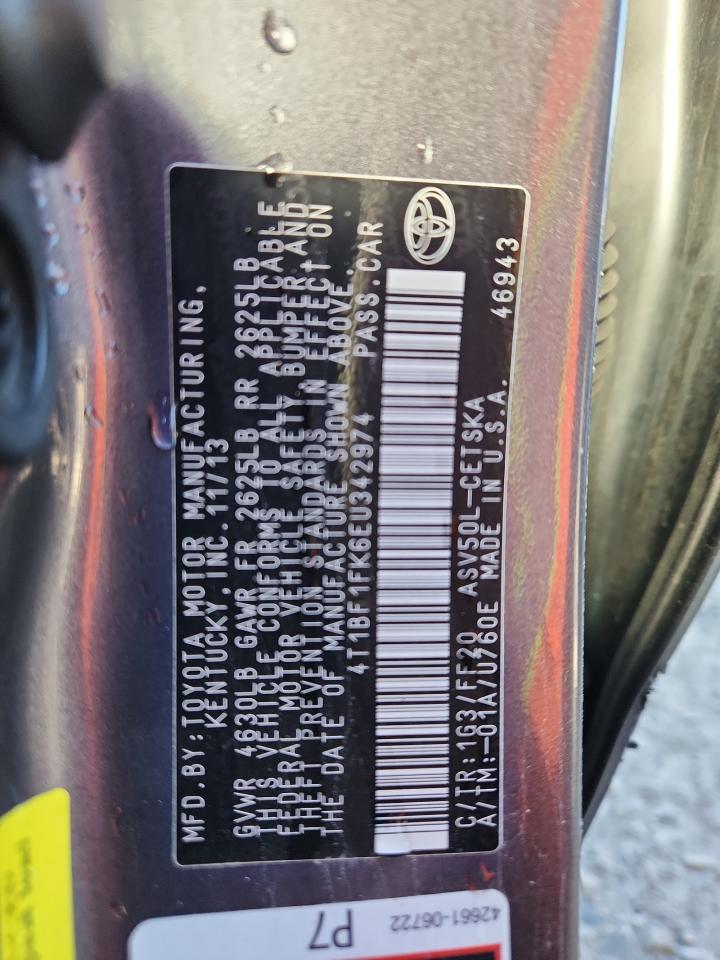 2014 Toyota Camry L VIN: 4T1BF1FK6EU342974 Lot: 85359945