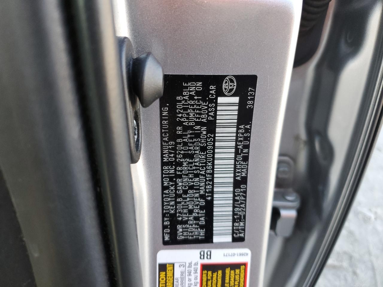 2019 Toyota Avalon Xle VIN: 4T1B21FB6KU009052 Lot: 89807325