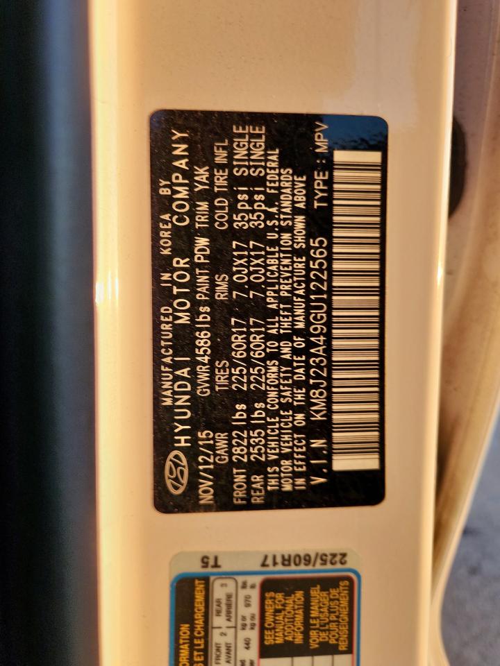 2016 Hyundai Tucson Se VIN: KM8J23A49GU122565 Lot: 85314425