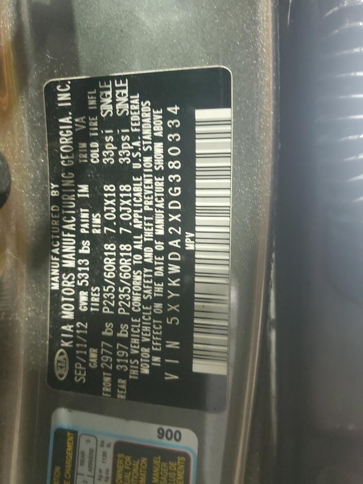 2013 Kia Sorento Sx VIN: 5XYKWDA2XDG380334 Lot: 85076615