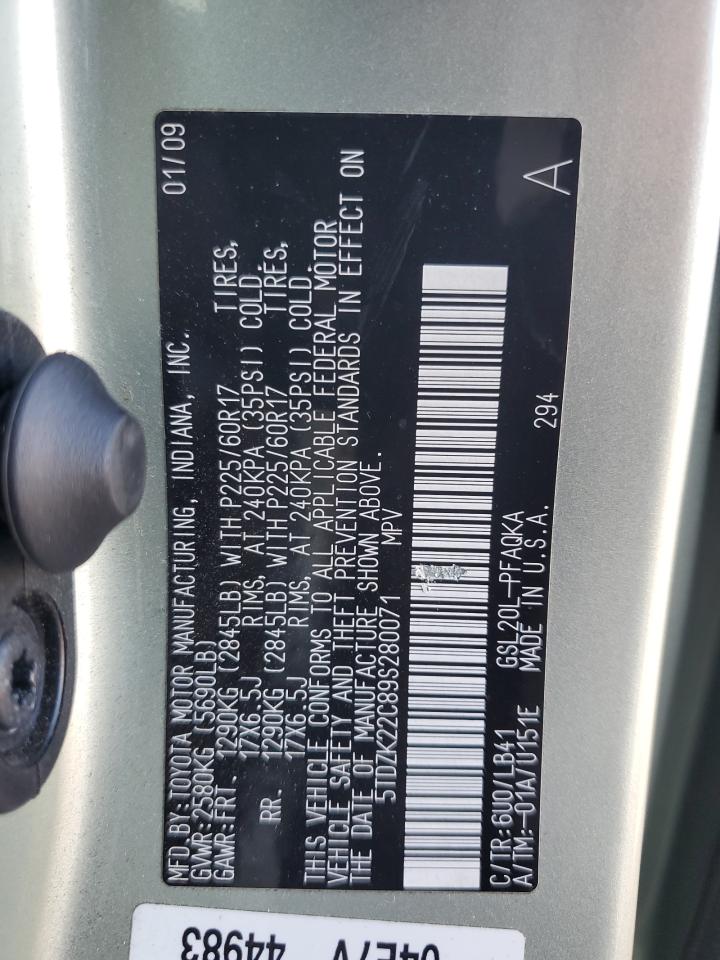 2009 Toyota Sienna Xle VIN: 5TDZK22C89S280071 Lot: 87478495