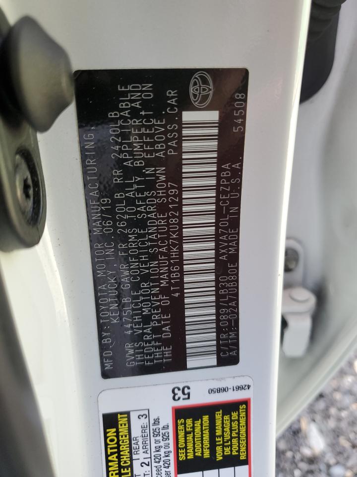 2019 Toyota Camry Xse VIN: 4T1B61HK7KU821297 Lot: 85895025