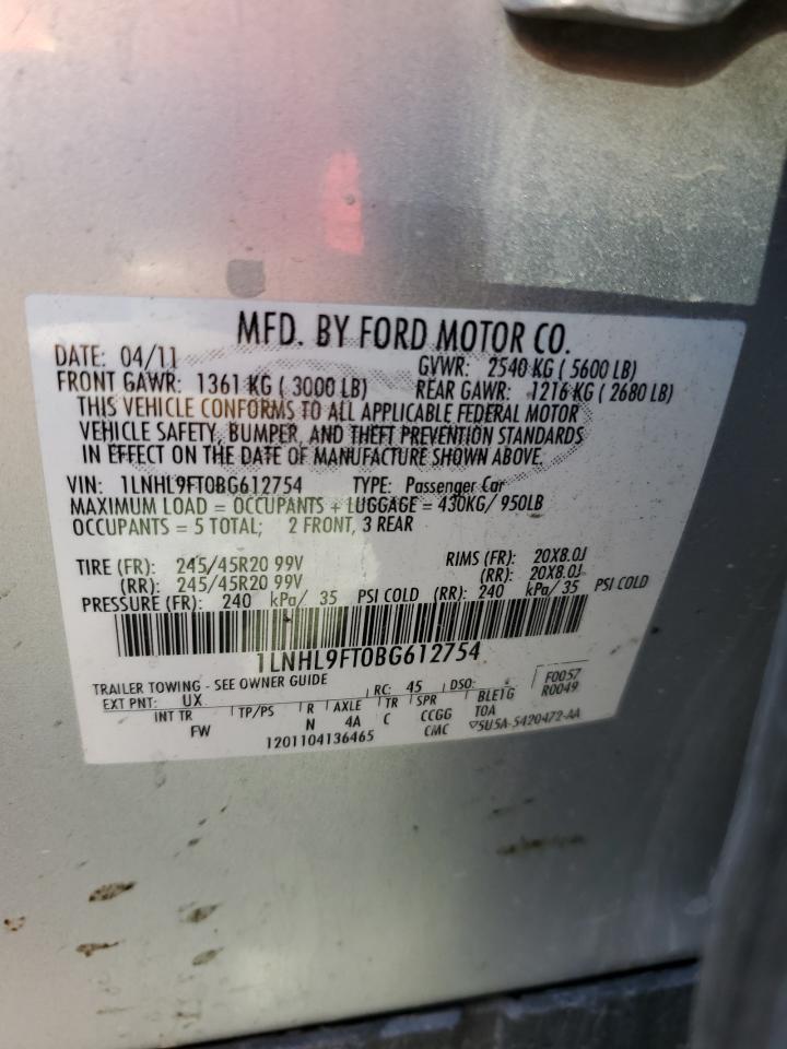 2011 Lincoln Mks VIN: 1LNHL9FT0BG612754 Lot: 85534875