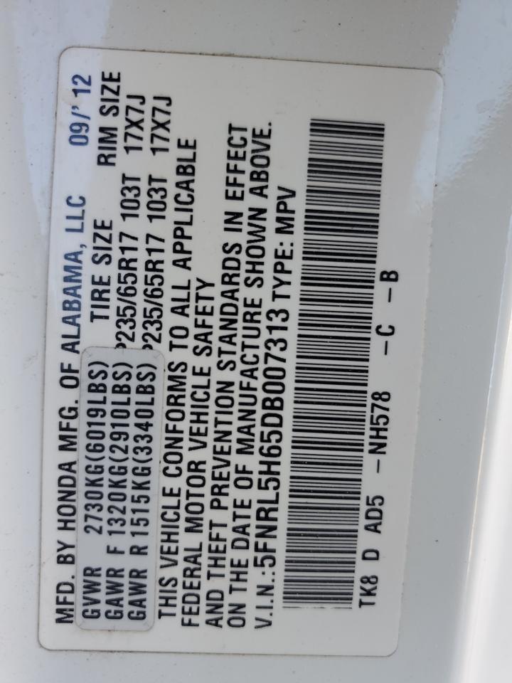 2013 Honda Odyssey Exl VIN: 5FNRL5H65DB007313 Lot: 85745975