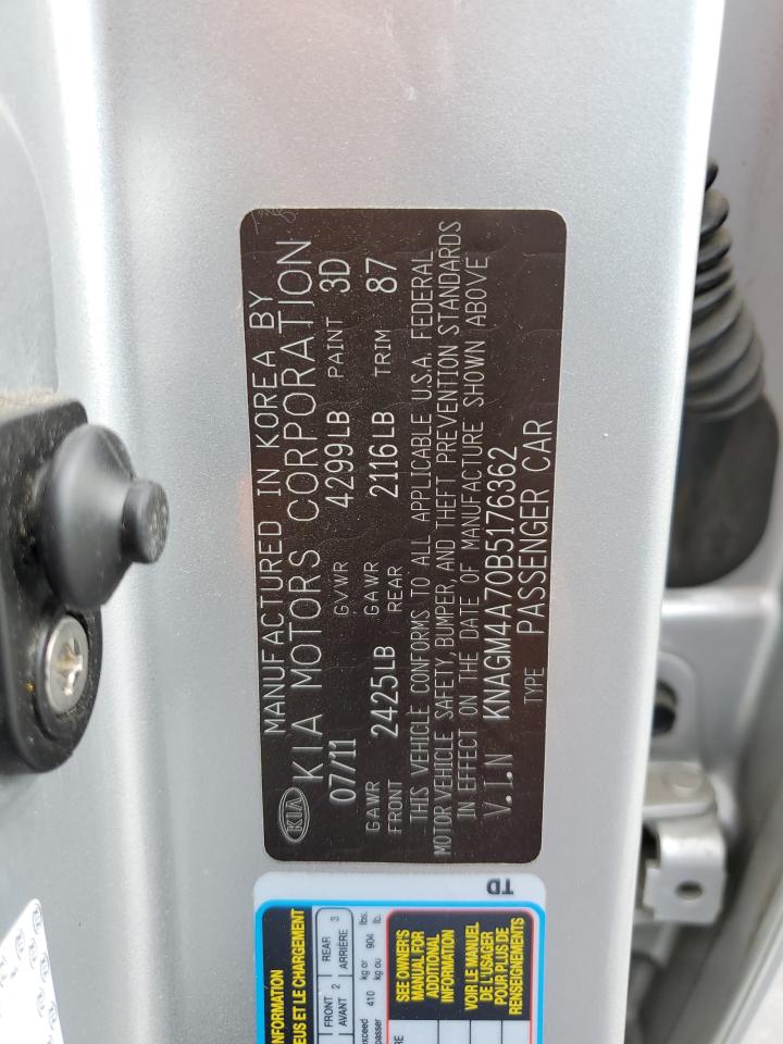 2011 Kia Optima Lx VIN: KNAGM4A70B5176362 Lot: 85120075