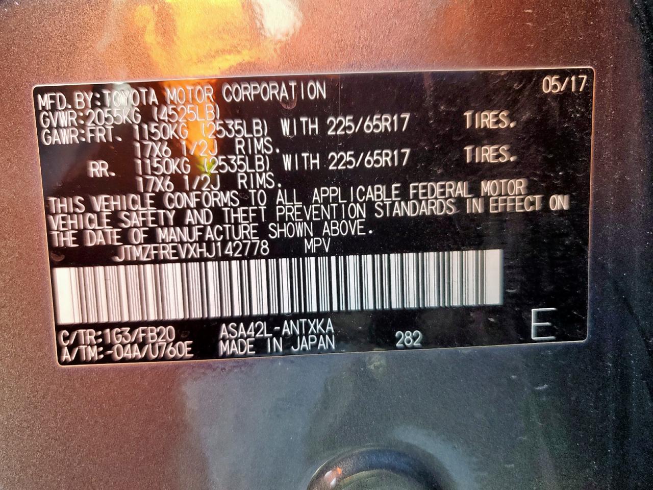 2017 Toyota Rav4 Le VIN: JTMZFREVXHJ142778 Lot: 82757655