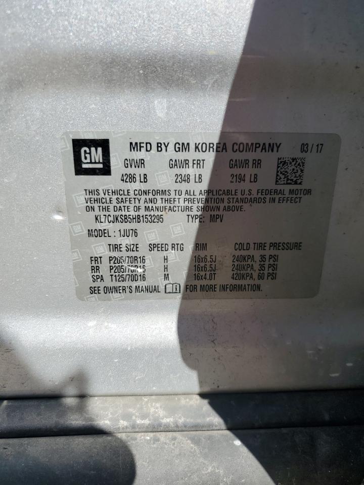 2017 Chevrolet Trax Ls VIN: KL7CJKSB5HB153295 Lot: 82480585